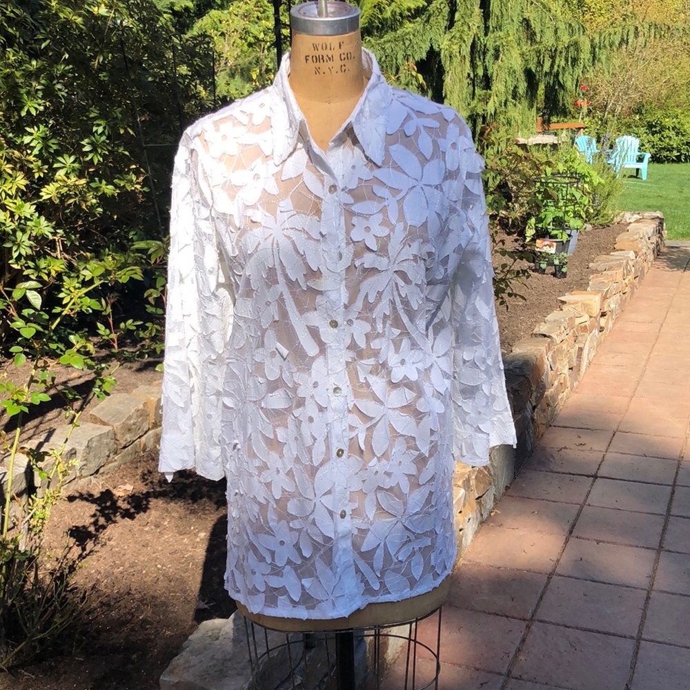 White lace over blouse